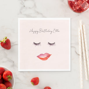 Blush Pink Lips and Eyelashes Birthday Napkin