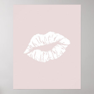 Blush Pink Lips Kiss Minimal Girl Art Poster
