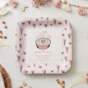 Blush Pink Little Cutie Pie Fall Baby Girl Shower Paper Plate