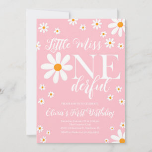 Blush Pink Little Miss Onederful Flowers Birthday Invitation