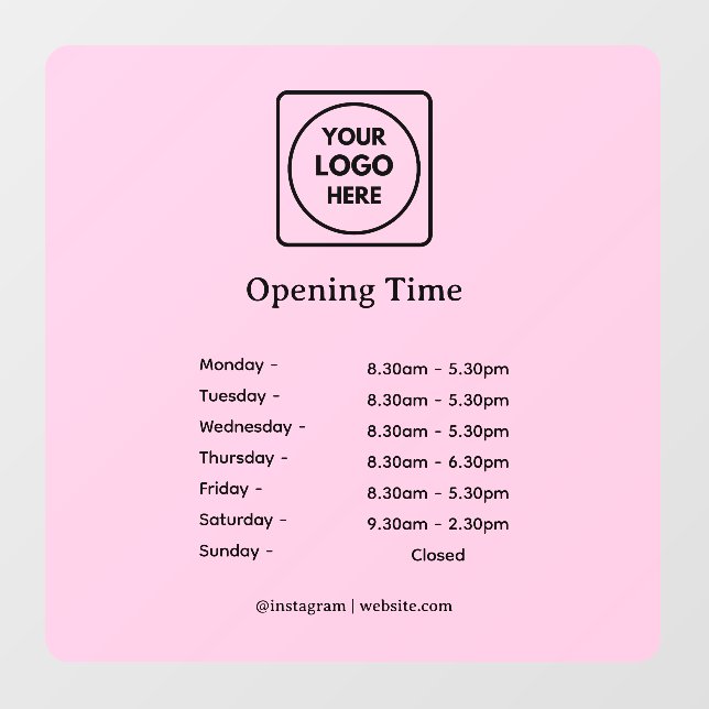 Blush Pink Logo | Custom Business Hours Display (Sheet)