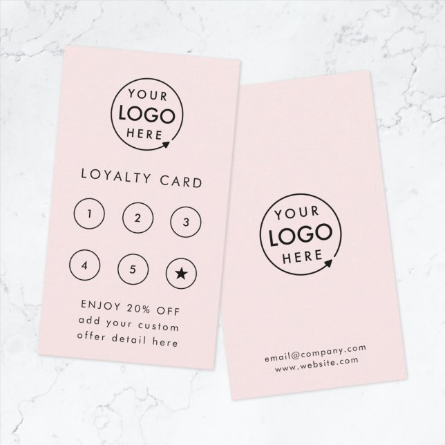 Blush Pink Logo | Modern Business Reward Punch Loyalty Card (Build brand loyalty with this professional modern customer reward card design)