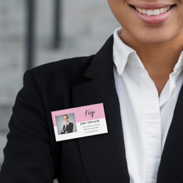 Blush Pink Logo Photo Corporate Employee Name tag (Creator Uploaded)