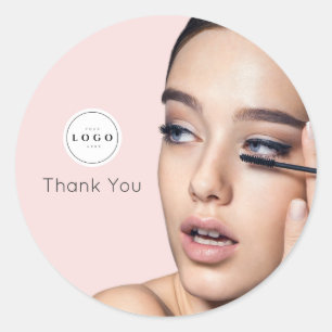 Blush Pink Logo Photo Makeup Thank You Classic Round Sticker