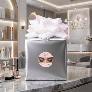 Blush Pink Logo Photo Makeup Thank You Classic Round Sticker