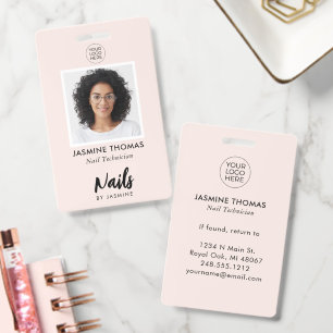 Blush Pink Logo Photo Nail Technician ID Badge