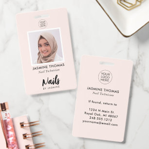 Blush Pink Logo Photo Nail Technician ID Badge