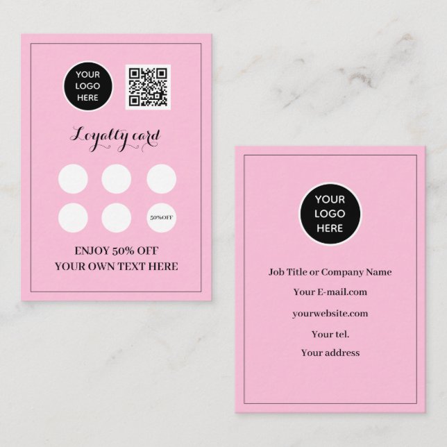 Blush Pink Logo QR Code Business Reward Punch Loyalty Card (Front/Back)