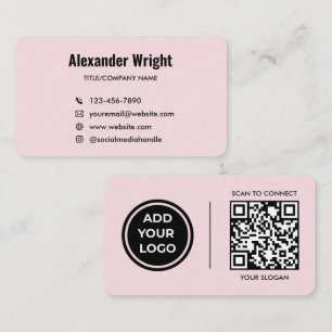 Blush Pink Logo Scan Code Contact Business Card