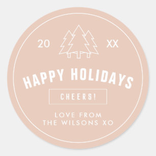 Blush Pink Logo Style Modern Christmas Tree Classic Round Sticker