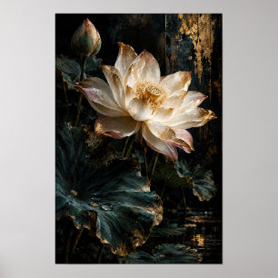 Blush Pink Lotus Blossom with Gold Accents Botanic Poster