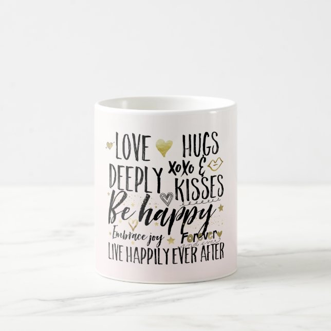 Blush Pink Love Hugs XOXO Kisses Happy Heart Coffee Mug (Center)