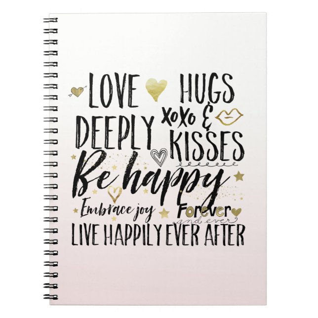 Blush Pink Love Hugs XOXO Kisses Happy Heart Notebook (Front)