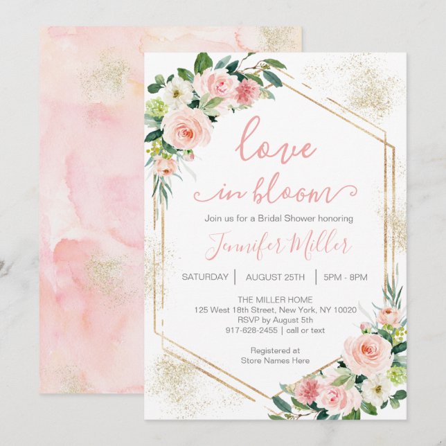 Blush Pink Love In Bloom Floral Bridal Shower Invitation (Front/Back)