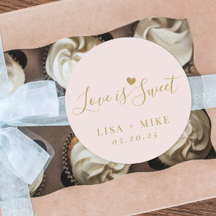 Blush Pink Love is Sweet Wedding Favour Classic Round Sticker