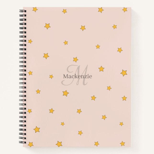 Blush Pink Lucky Stars Monogram Spiral Notebook (Front)