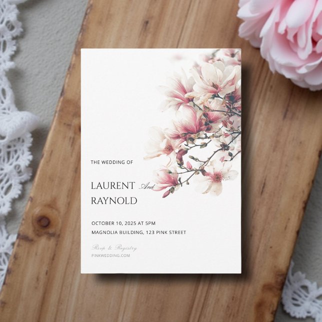 Blush Pink Magnolia Botanical Watercolor Wedding  Invitation (Creator Uploaded)