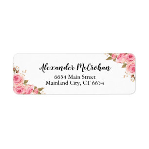 Blush Pink Magnolia Watercolor Floral Wedding Return Address Label