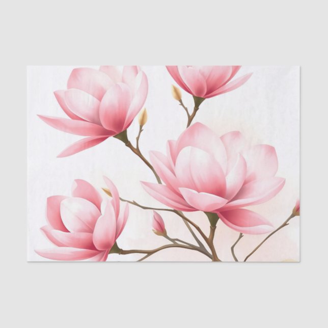 Blush Pink Magnolia with Gold Accents Tissue Paper (Front)