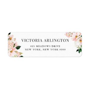 Blush Pink Magnolias and Hydrangeas Return Address Label