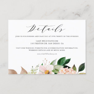 Blush Pink Magnolias & Hydrangeas Wedding Details Enclosure Card