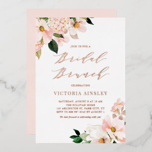 Blush Pink Magnolias Rose Gold Foil Bridal Brunch
