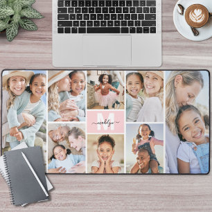 Blush Pink Make Your Own 8 Photo Collage Desk Mat