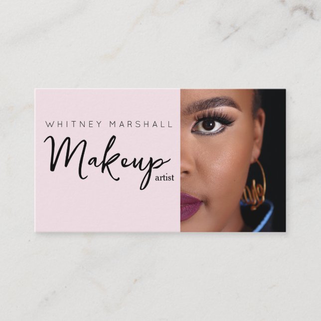 Blush Pink Makeup Artist Photo  Business Card (Front)
