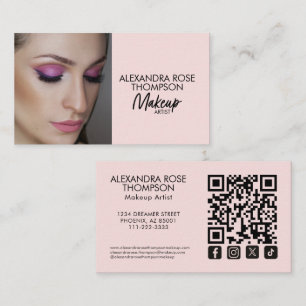 Blush Pink Makeup Artist Qr Code Social Icon Business Card