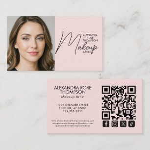 Blush Pink Makeup Artist Qr Code Social Icon Business Card