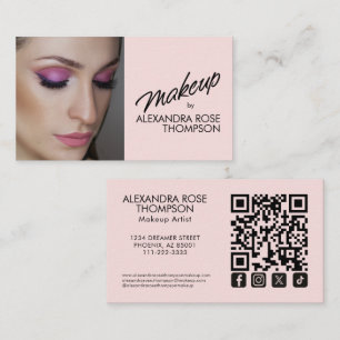 Blush Pink Makeup Artist Qr Code Social Icon Business Card