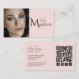 Blush Pink Makeup Artist Qr Code Social Icon Business Card