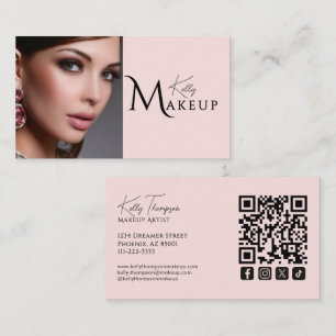 Blush Pink Makeup Artist Qr Code Social Icon Business Card