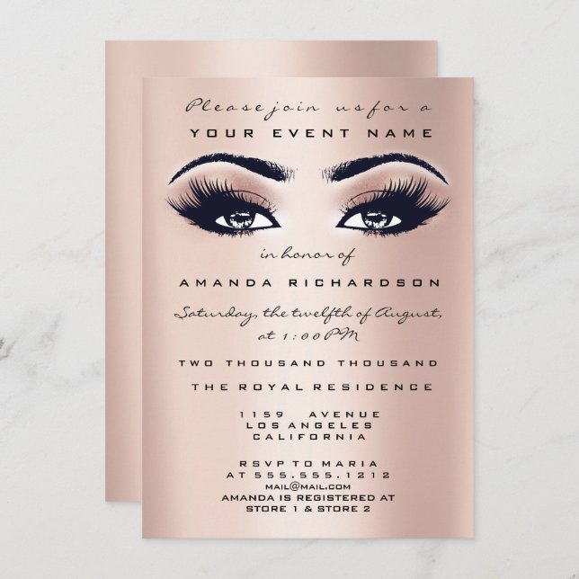 Blush Pink Makeup Glitter Eyes 16th Bridal Shower Invitation (Front/Back)