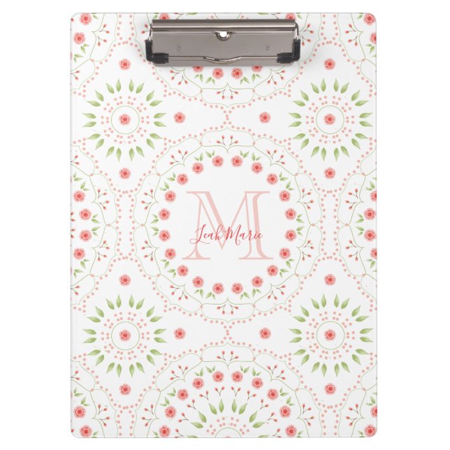 Blush Pink Mandala Monogrammed Chic Clipboard (Front)