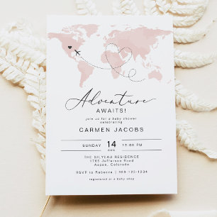 Blush Pink Map Adventure Baby Shower Invitation