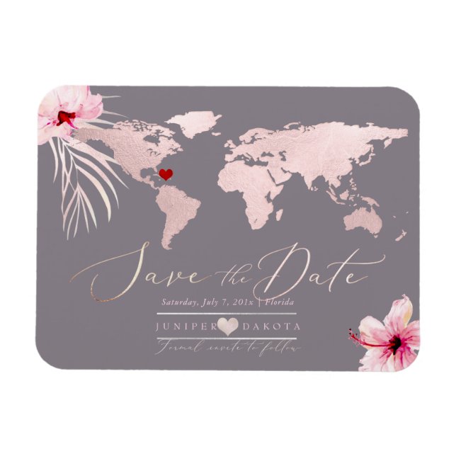 Blush Pink Map Any Destination Save the Date Magnet (Horizontal)