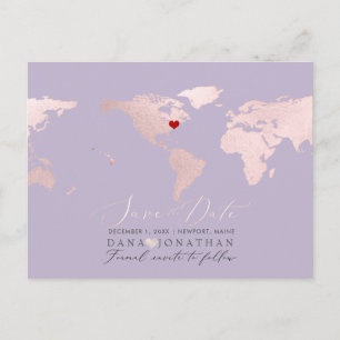 Blush Pink Map, Any Destination Save the Date Postcard
