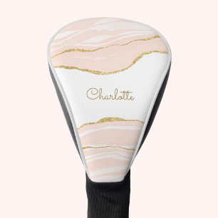 Blush Pink Marble Agate Gold Glitter Personalised Golf Head Cover
