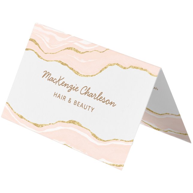 Blush Pink Marble Agate Gold Glitter QR Code Business Card (Blush pink agate marble QR code custom business cards)