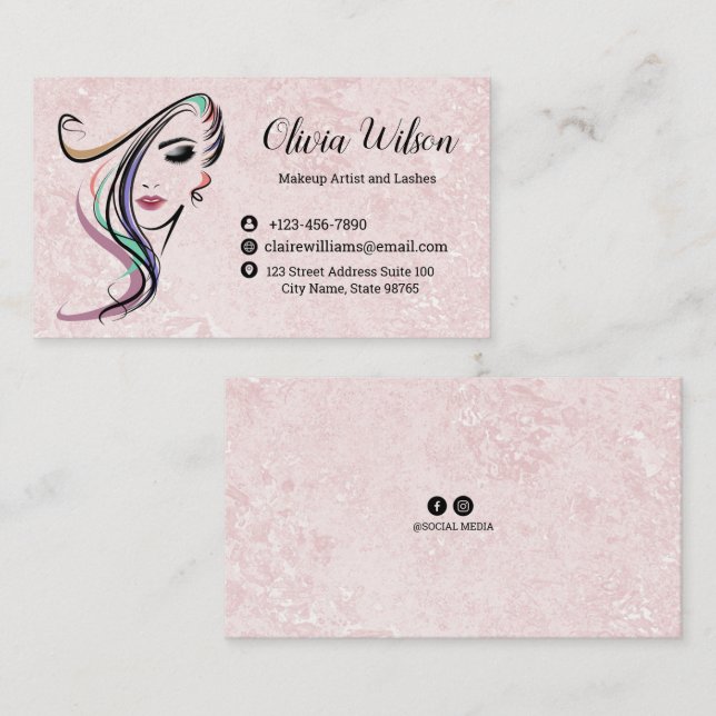 Blush Pink Marble Beauty Parlour Hairstylist Business Card (Front/Back)