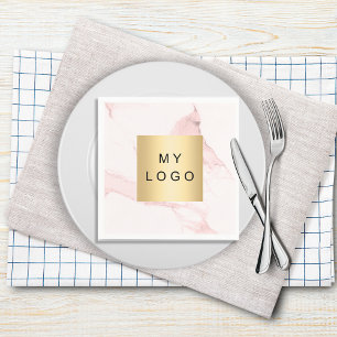 Blush pink marble business logo napkin
