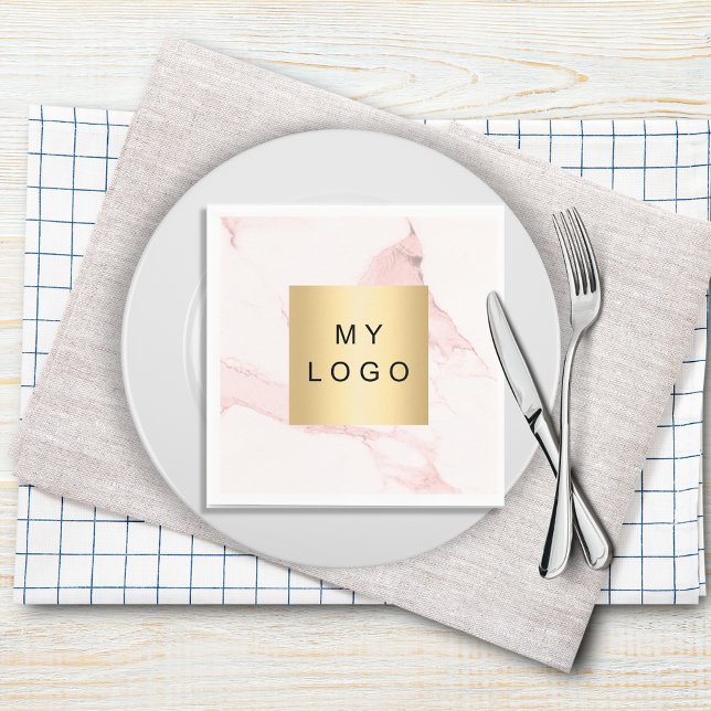 Blush pink marble business logo napkin (Creator Uploaded)