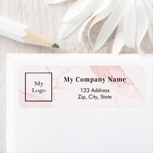 Blush pink marble business logo return address label (Insitu)