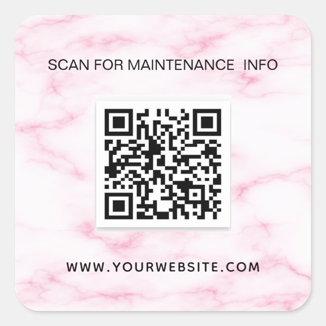 Blush pink marble business qr code maintenance square sticker (Front)