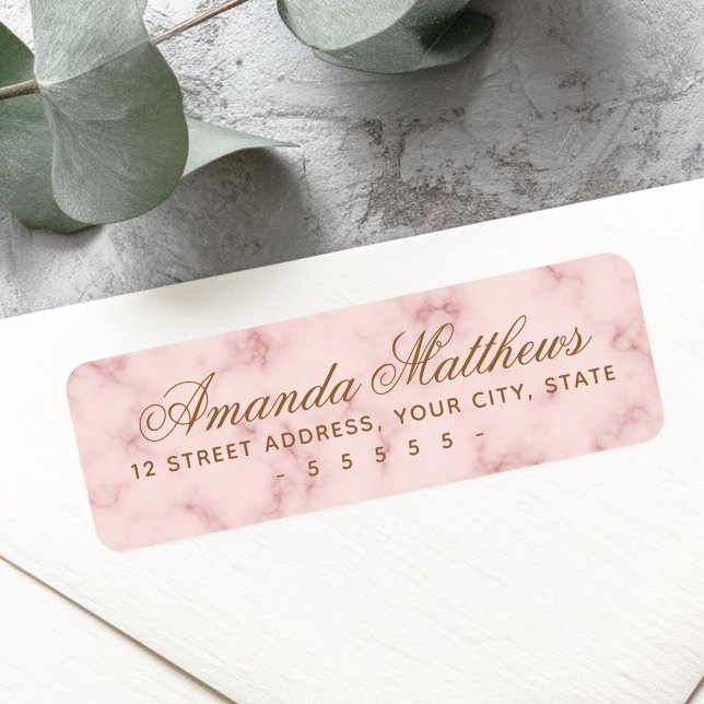 Blush pink marble calligraphy script address return address label (Blush pink marble calligraphy script address label)