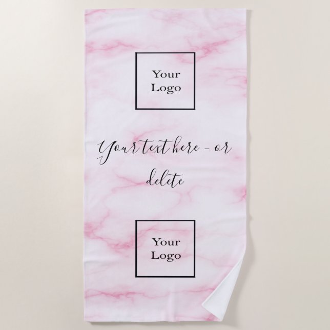 Blush pink marble company logo business beach towel (Front)