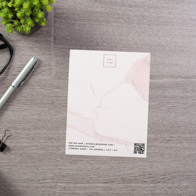 Blush pink marble elegant business logo QR code Custom Letterhead (Creator Uploaded)