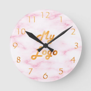 Blush pink marble elegant classic business logo round clock
