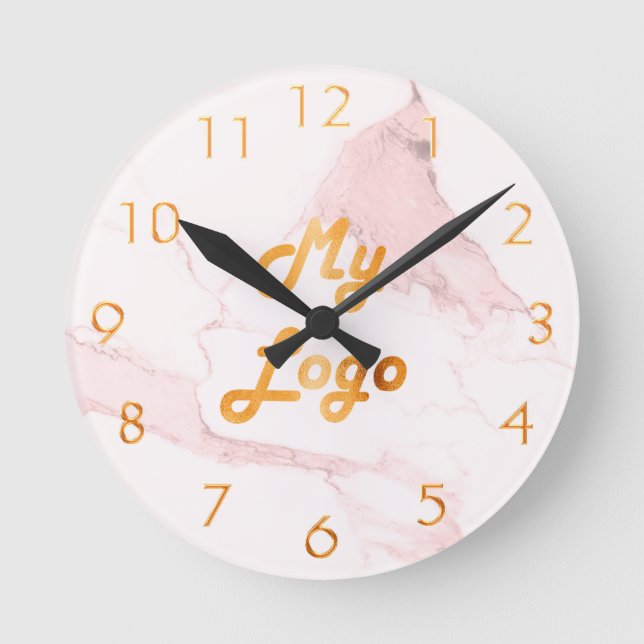 Blush pink marble elegant classic business logo round clock (Front)